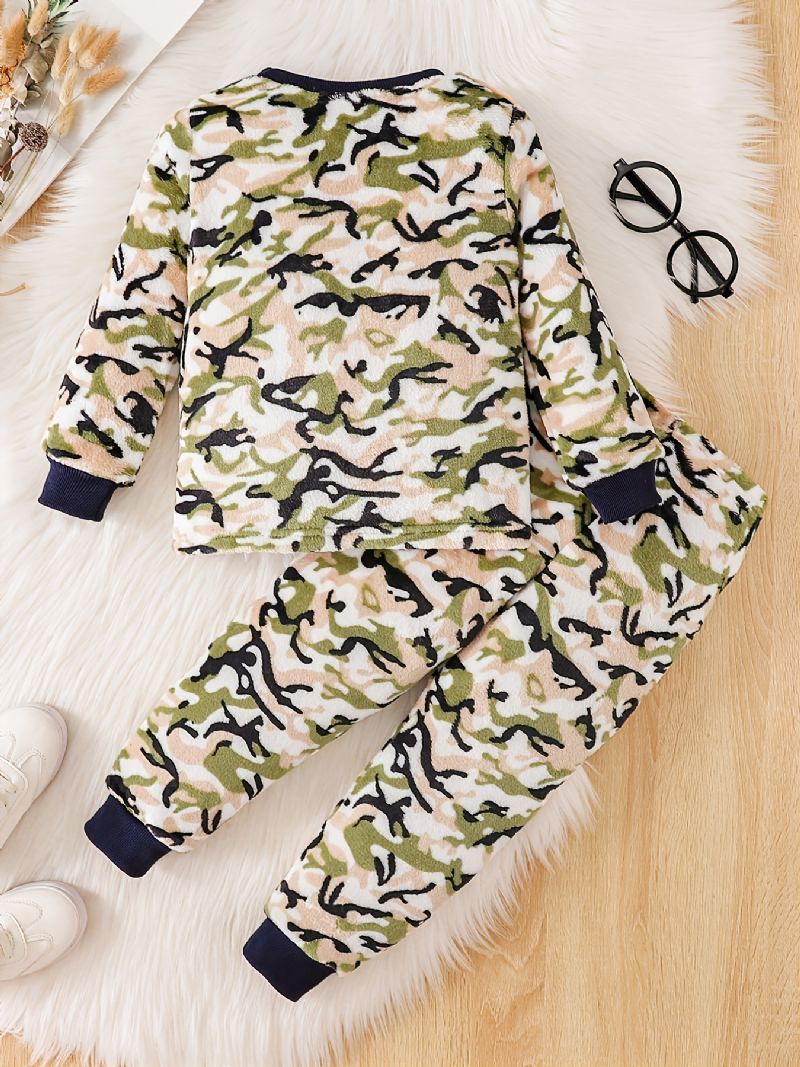 Småbarn Gutter Flanell Camo Print Crew Neck Pullover Sweatshirt Pyjamassett