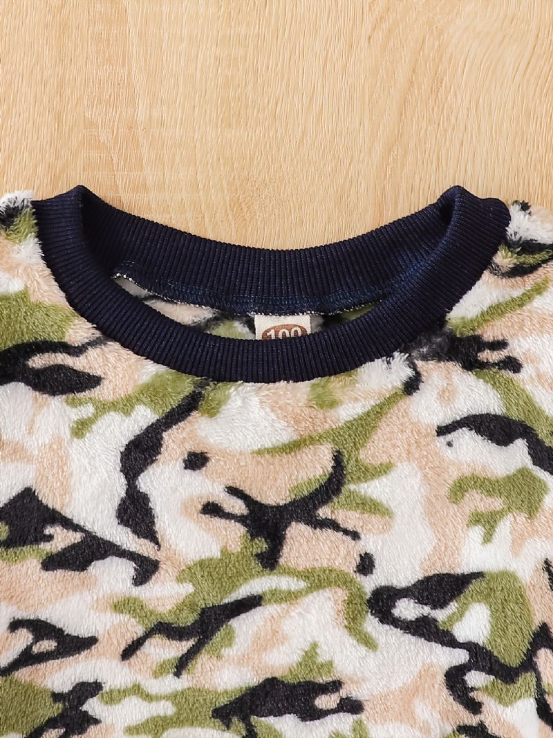 Småbarn Gutter Flanell Camo Print Crew Neck Pullover Sweatshirt Pyjamassett