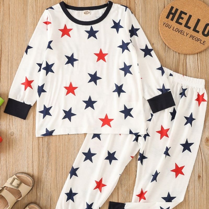 Småbarn Gutter Little Star Mønster Crew Neck Sweatshirt Pyjamassett