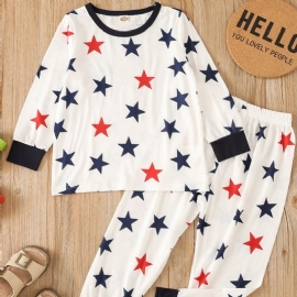Småbarn Gutter Little Star Mønster Crew Neck Sweatshirt Pyjamassett