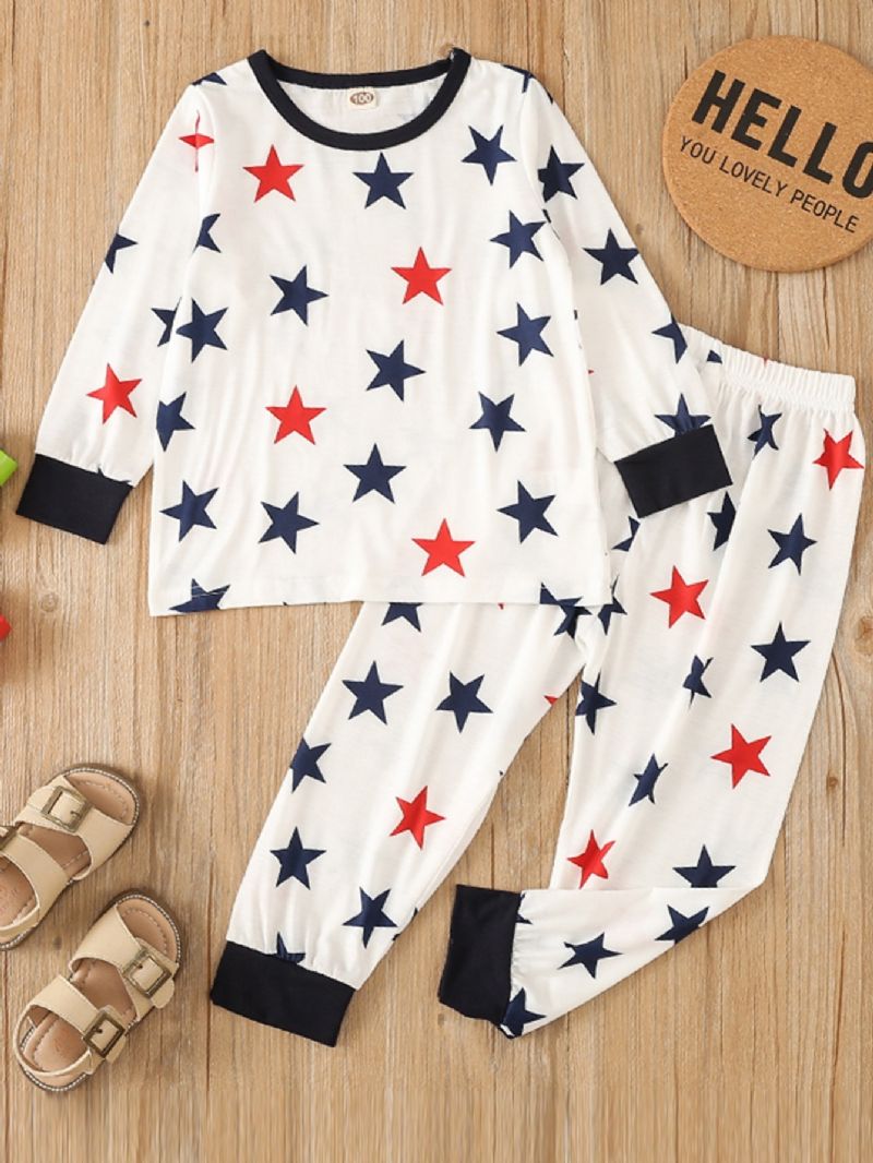 Småbarn Gutter Little Star Mønster Crew Neck Sweatshirt Pyjamassett