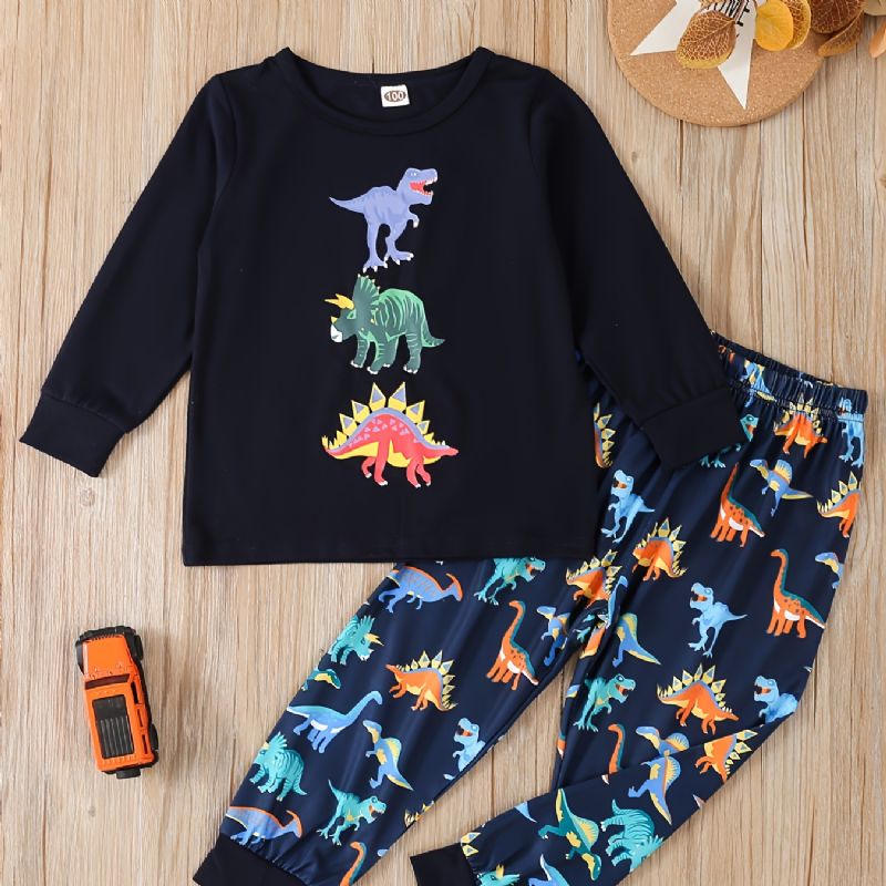 Småbarn Gutter Tegneserie Dinosaur Print Crewneck Sweatshirt & Sweatpants