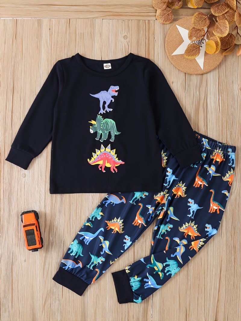 Småbarn Gutter Tegneserie Dinosaur Print Crewneck Sweatshirt & Sweatpants