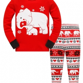 Småbarn Jenter Gutter 2stk Snowflake Elephant Pattern Christmas Pyjamas Buksesett