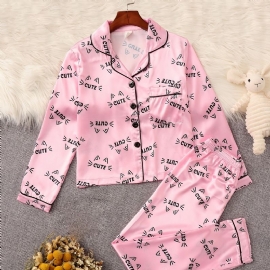 Søt Katteskjorte For Jenter + Bukser Pyjamassett Barneklær