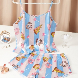 Søt Silky Cookie Satin Pyjamas Crop Cami Top & Gutter Shorts Pyjamassett Dameundertøy Og Nattøy