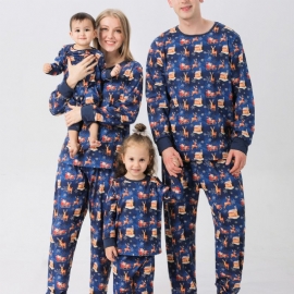 Tegneserie Santa Elk House Pattern Christmas Pyjamas Familie