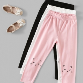 3 Stk Jenter Casual Elegant Cute Cat Print Leggings Til Vinteren