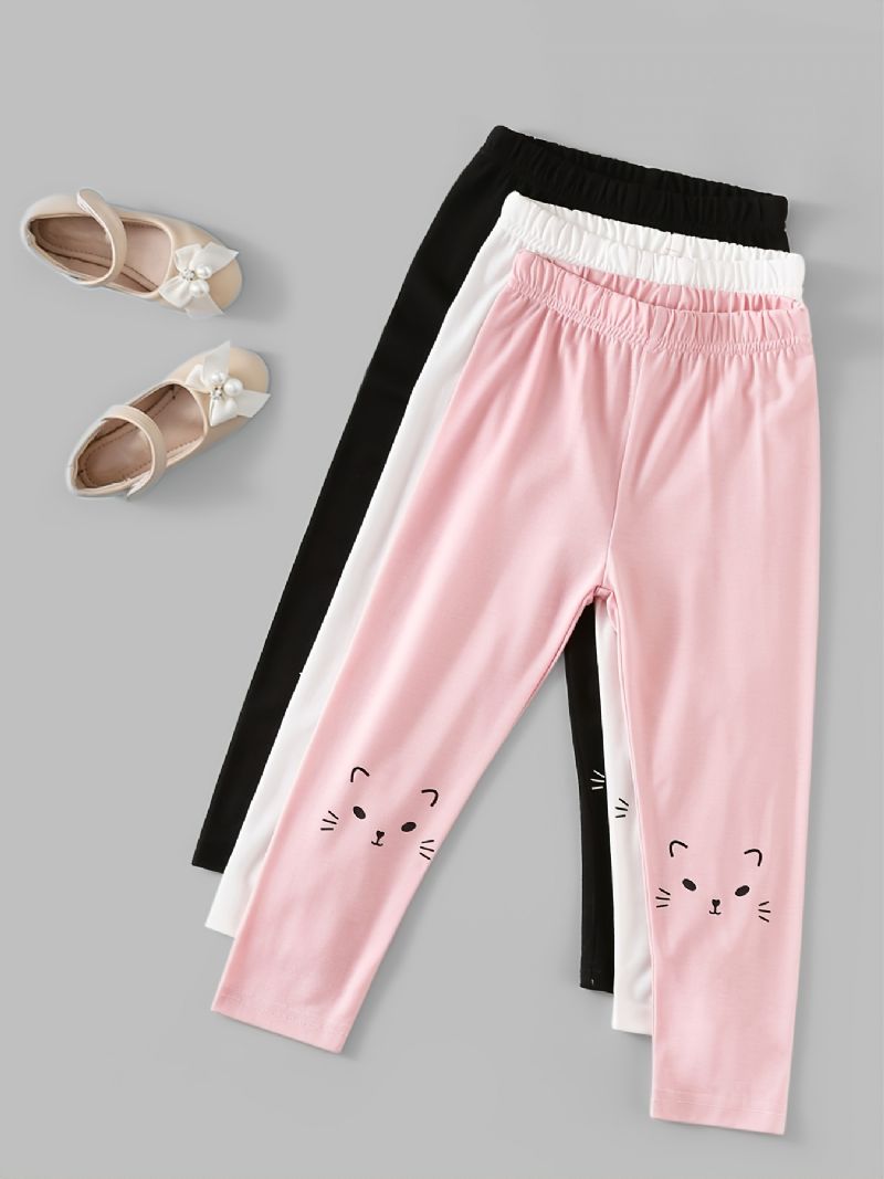 3 Stk Jenter Casual Elegant Cute Cat Print Leggings Til Vinteren