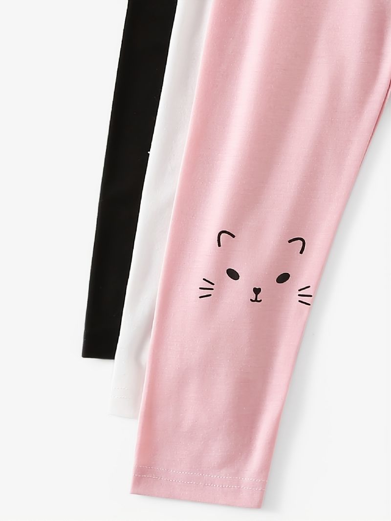 3 Stk Jenter Casual Elegant Cute Cat Print Leggings Til Vinteren