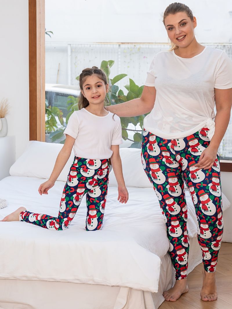 Autumn Winter Jenter Christmas Series Snowman Printed Leggings