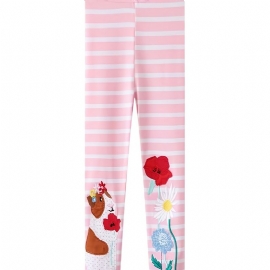 Baby Jenter High Stretch Myke Leggings Stripete Animal Flower Brodery Bukser