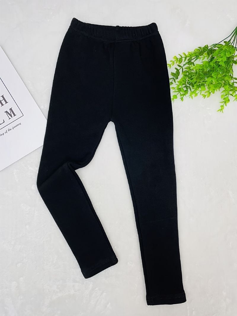 Baby Jenter Leggings Bomull Ensfarget Fleece Varme Bukser Vinter