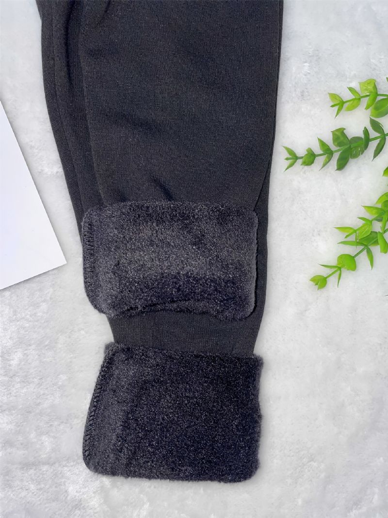 Baby Jenter Leggings Bomull Ensfarget Fleece Varme Bukser Vinter