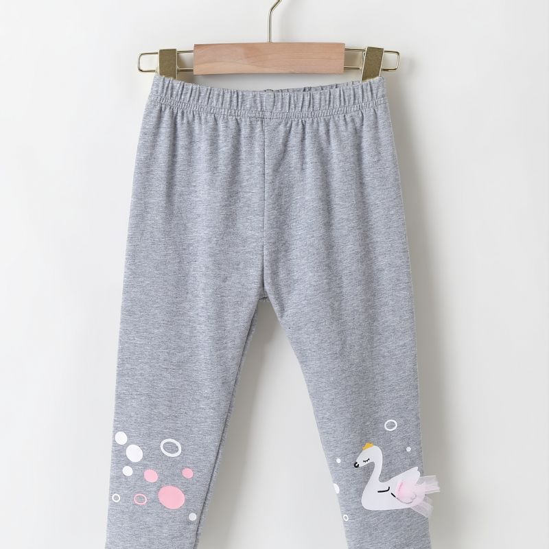 Baby Jenter Søt Swan Print Bomull Leggings Høst Vinter