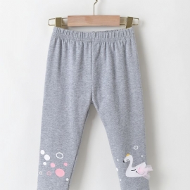 Baby Jenter Søt Swan Print Bomull Leggings Høst Vinter