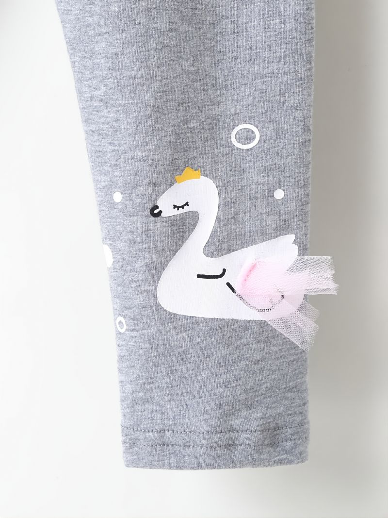 Baby Jenter Søt Swan Print Bomull Leggings Høst Vinter