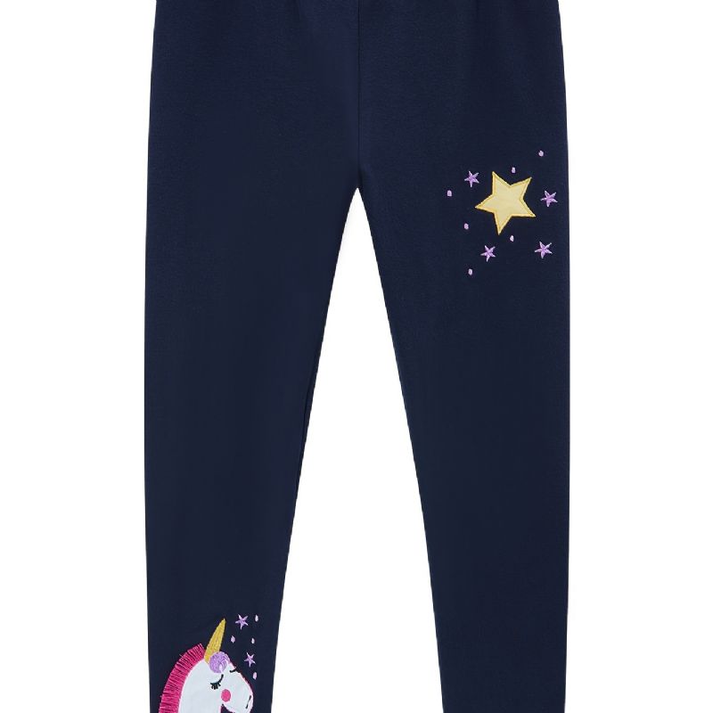 Baby Jenter Stretch Myke Leggings Søte Unicorn Broderte Bukser Barneklær