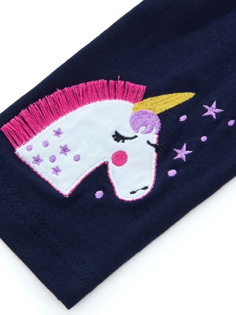 Baby Jenter Stretch Myke Leggings Søte Unicorn Broderte Bukser Barneklær