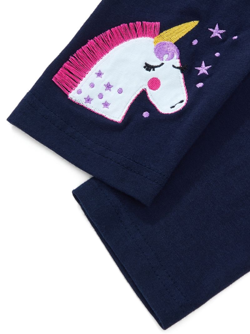 Baby Jenter Stretch Myke Leggings Søte Unicorn Broderte Bukser Barneklær