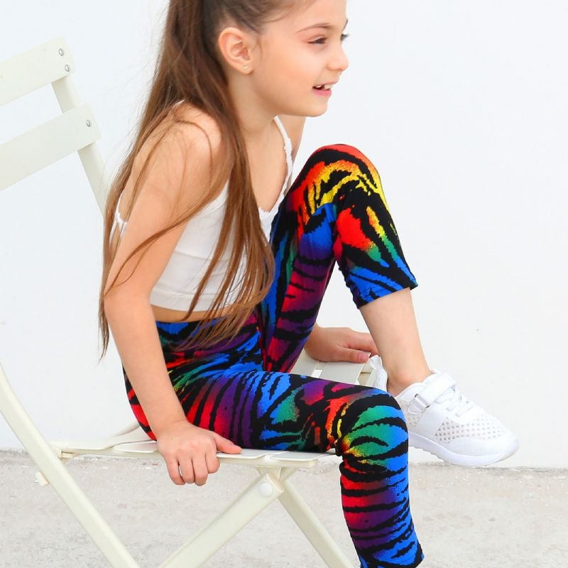 Barn Jenter Svart Rainbow Tie Dye Leggings Tie Dye Stretch Myke Bukser