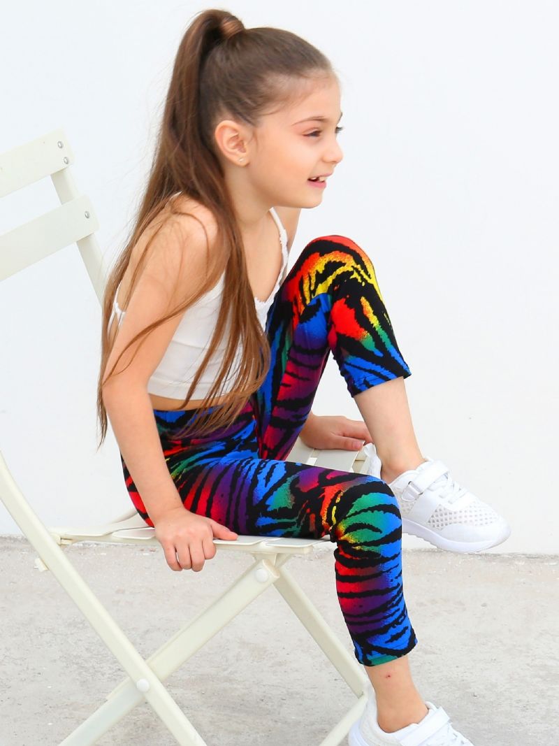 Barn Jenter Svart Rainbow Tie Dye Leggings Tie Dye Stretch Myke Bukser