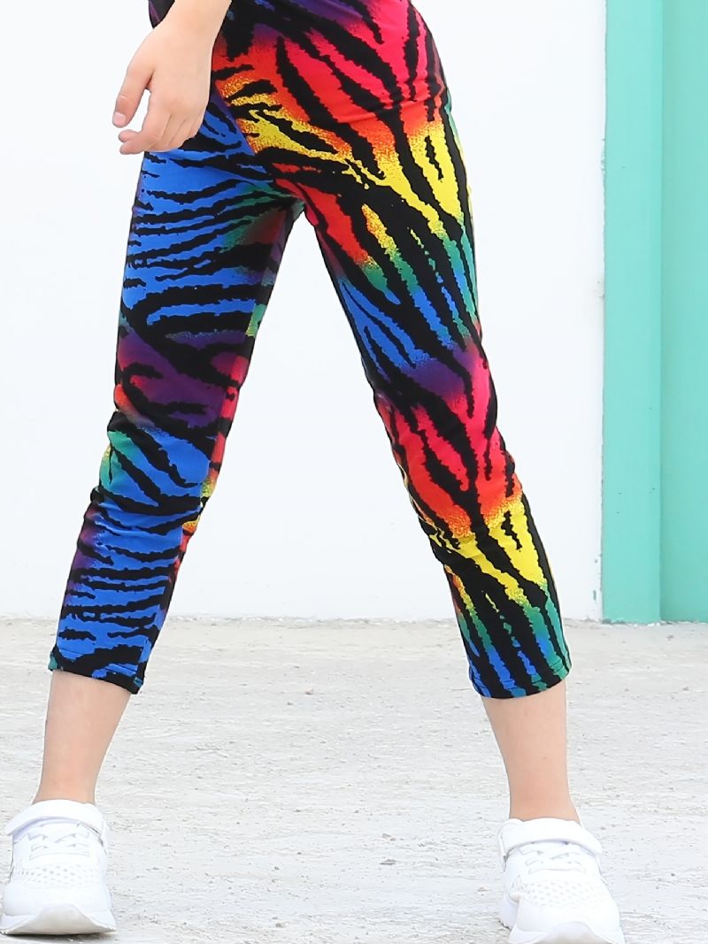 Barn Jenter Svart Rainbow Tie Dye Leggings Tie Dye Stretch Myke Bukser