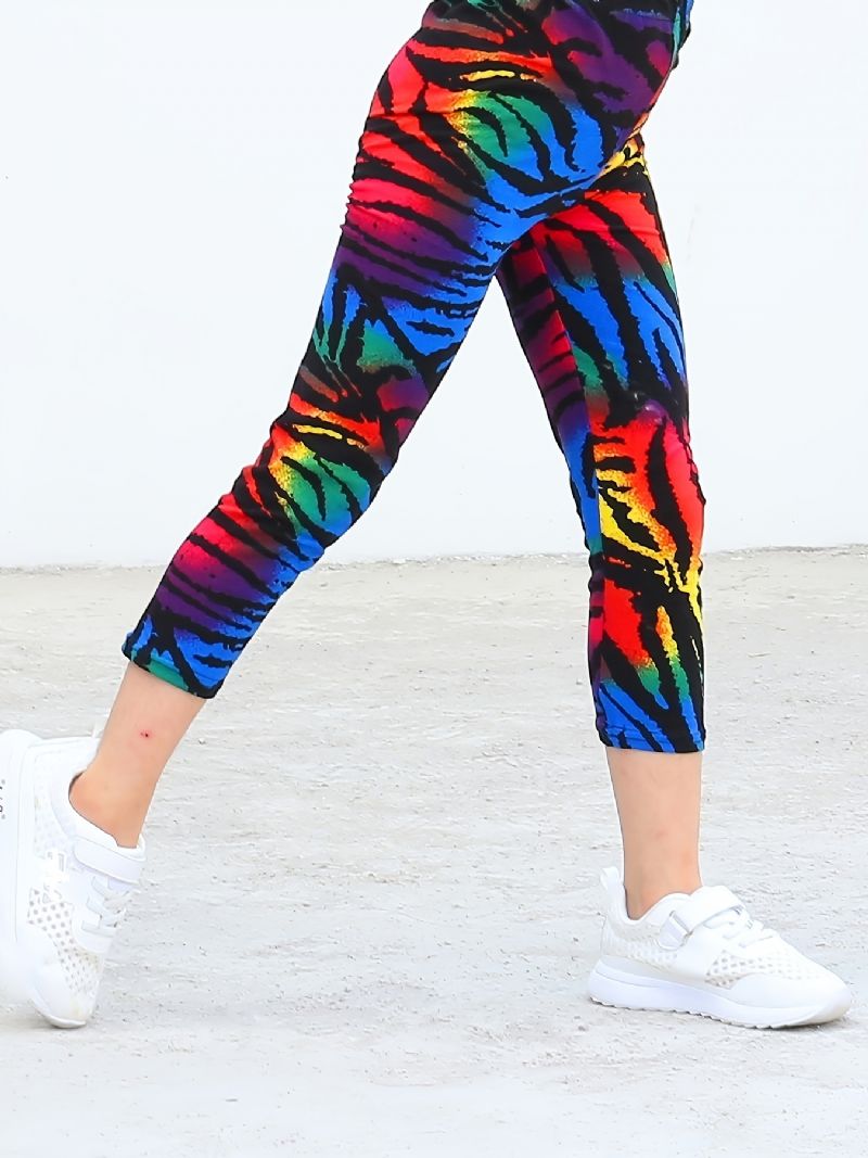 Barn Jenter Svart Rainbow Tie Dye Leggings Tie Dye Stretch Myke Bukser