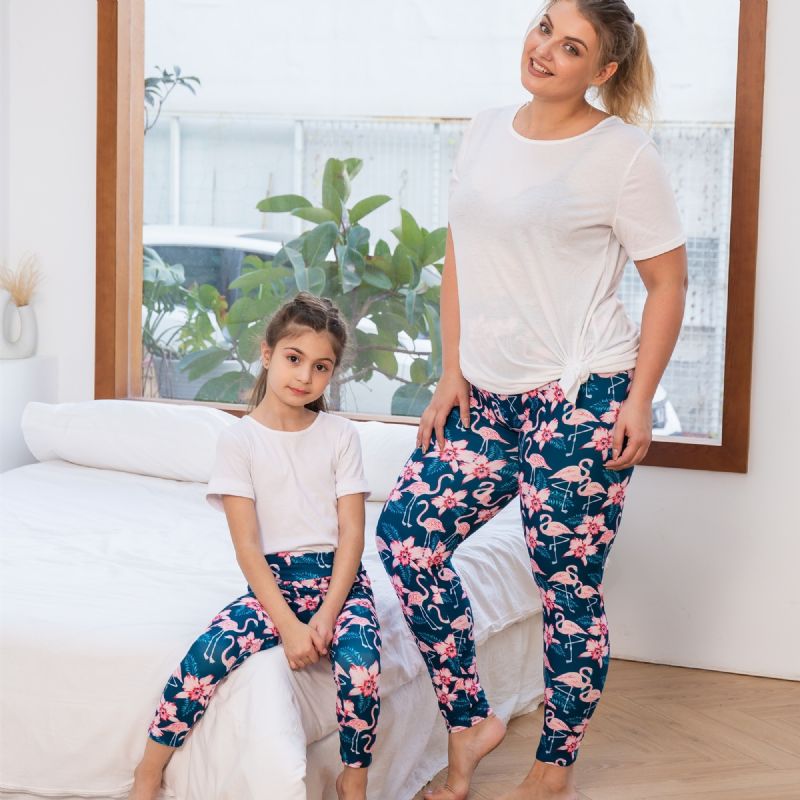 Høst Vinter Jenter Mote Blomster Rosa Flamingo Printed High Elastisity Leggings