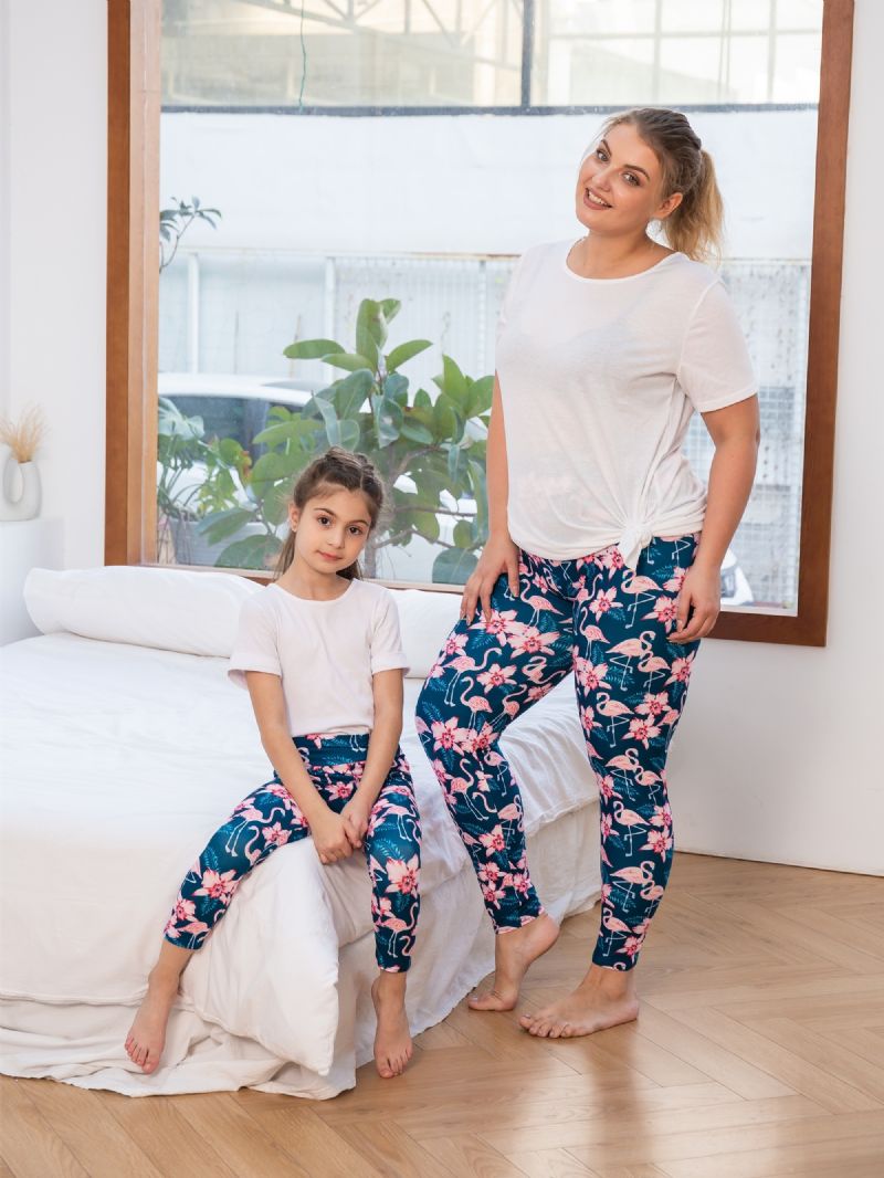 Høst Vinter Jenter Mote Blomster Rosa Flamingo Printed High Elastisity Leggings