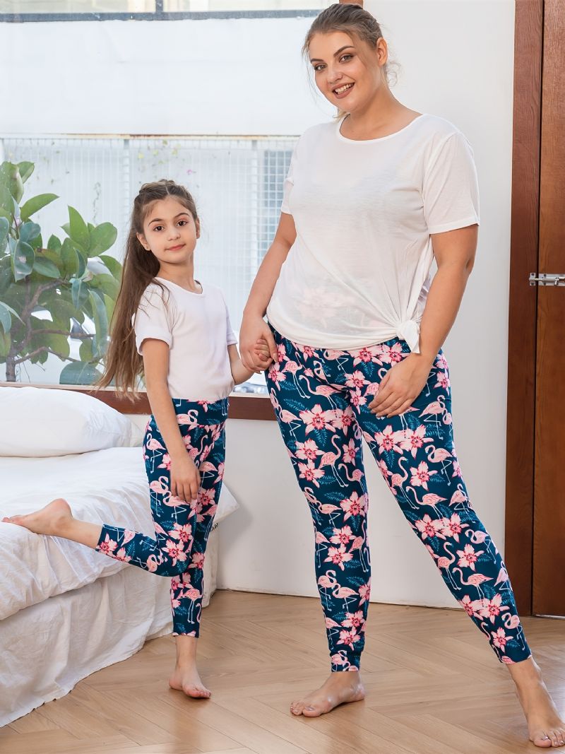 Høst Vinter Jenter Mote Blomster Rosa Flamingo Printed High Elastisity Leggings