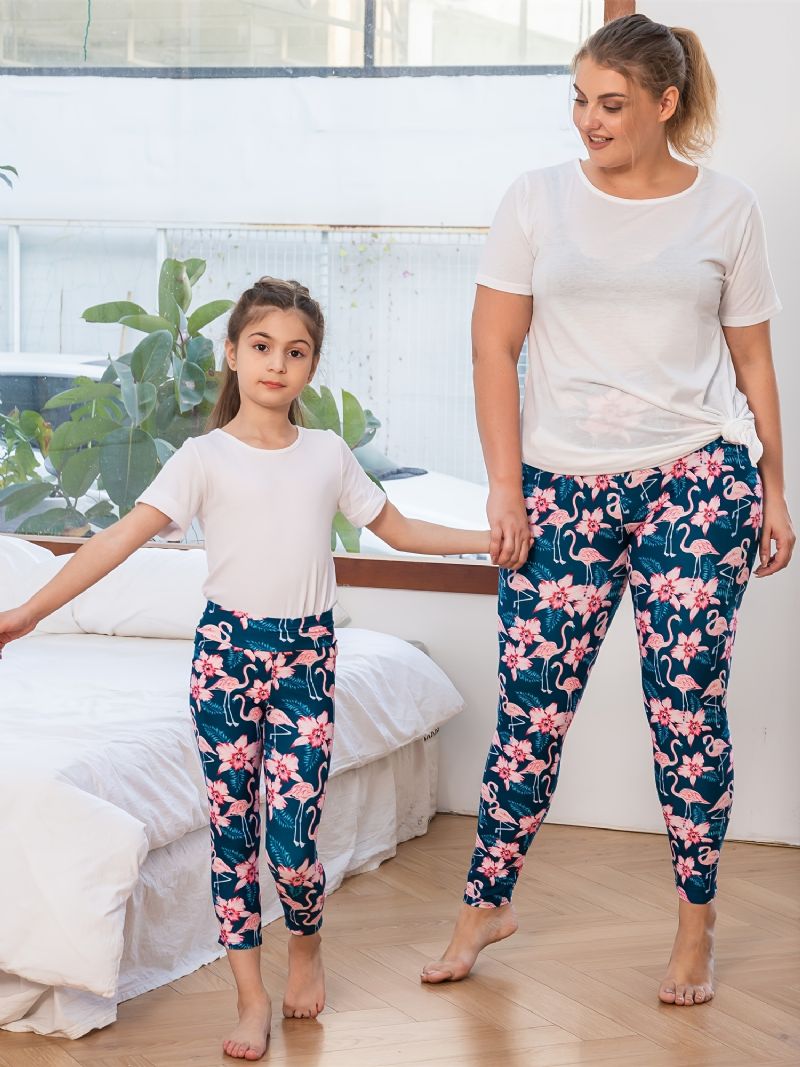 Høst Vinter Jenter Mote Blomster Rosa Flamingo Printed High Elastisity Leggings