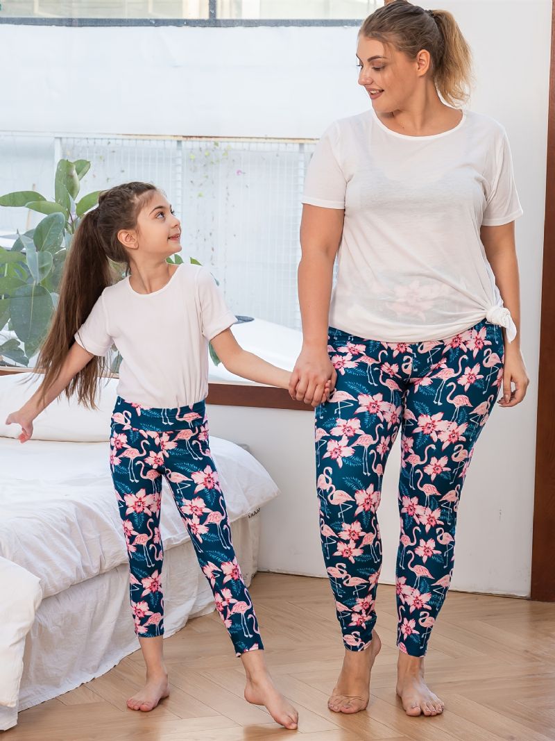 Høst Vinter Jenter Mote Blomster Rosa Flamingo Printed High Elastisity Leggings