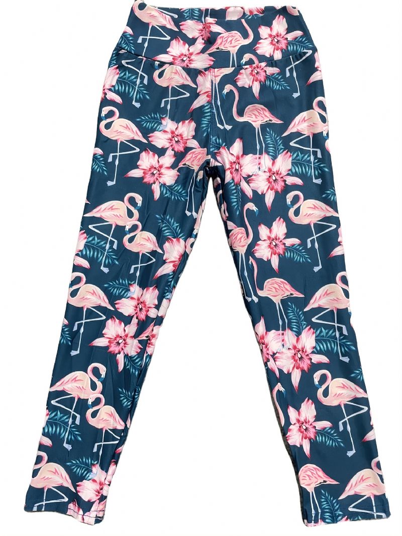 Høst Vinter Jenter Mote Blomster Rosa Flamingo Printed High Elastisity Leggings