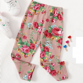 Jenter Bomull Elastisk Blomsterprint Legging Barneklær