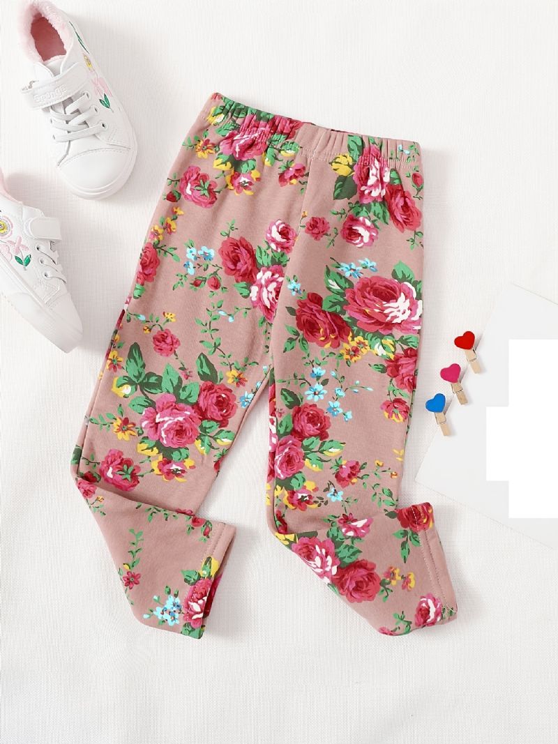 Jenter Bomull Elastisk Blomsterprint Legging Barneklær