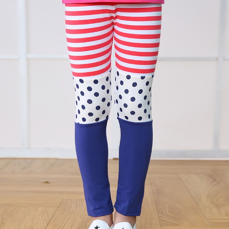 Jenter Casual Color Block Leggings Med Striper Prikkete Trykk For Høst Og Vinter