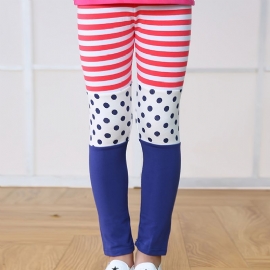 Jenter Casual Color Block Leggings Med Striper Prikkete Trykk For Høst Og Vinter