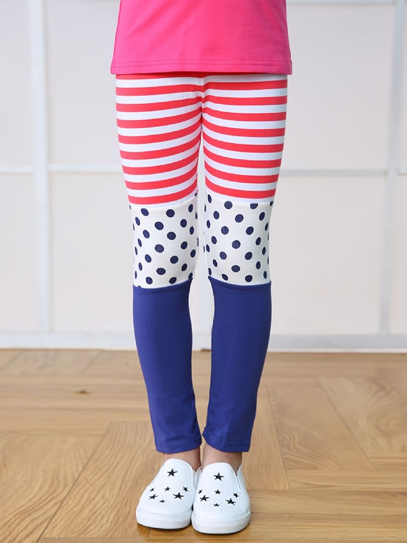 Jenter Casual Color Block Leggings Med Striper Prikkete Trykk For Høst Og Vinter