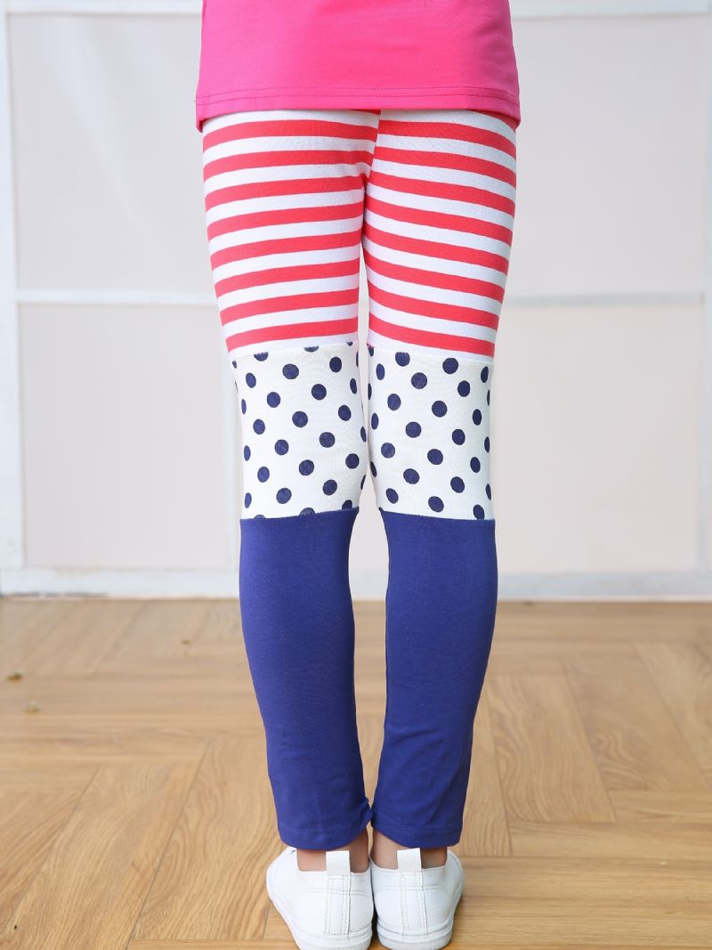 Jenter Casual Color Block Leggings Med Striper Prikkete Trykk For Høst Og Vinter