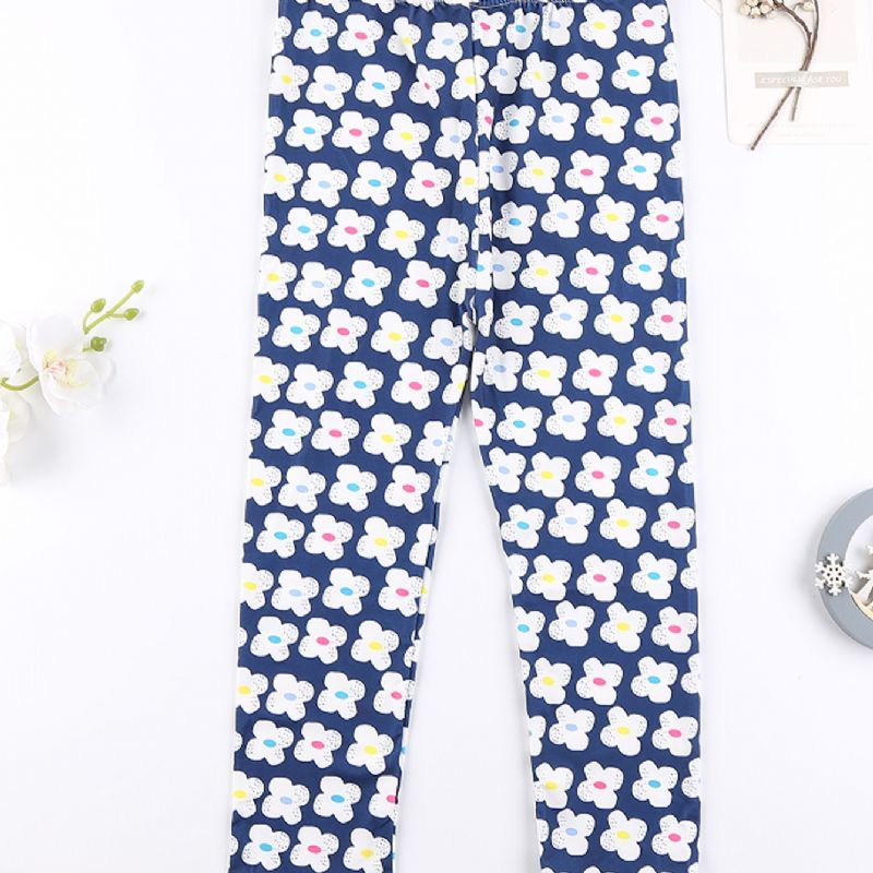 Jenter Casual Søt Floral Print Stretchy Leggings For Winter Azure