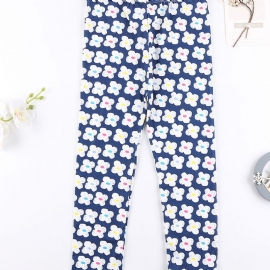 Jenter Casual Søt Floral Print Stretchy Leggings For Winter Azure