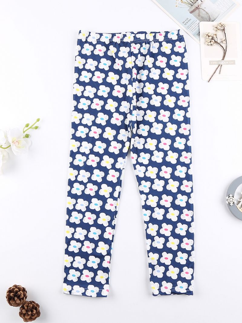 Jenter Casual Søt Floral Print Stretchy Leggings For Winter Azure