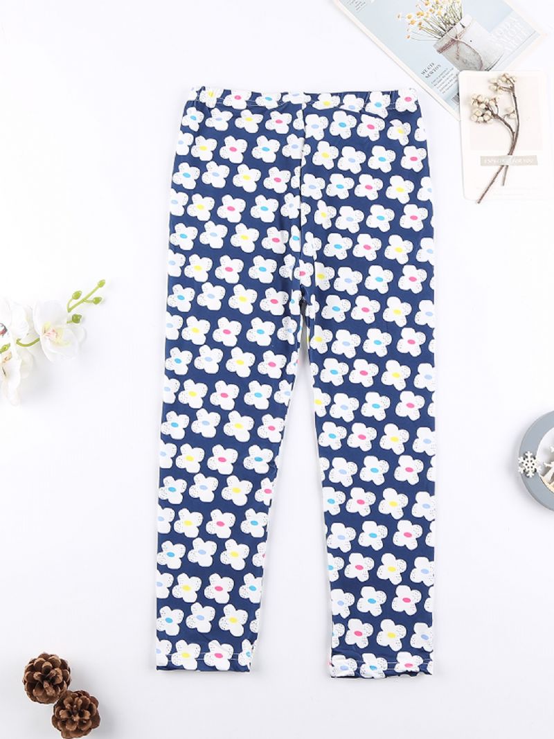 Jenter Casual Søt Floral Print Stretchy Leggings For Winter Azure