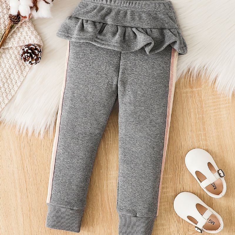 Jenter Fleece Ruffle Trim Leggings Bukser Tykke Varme Barneklær Til Vinter