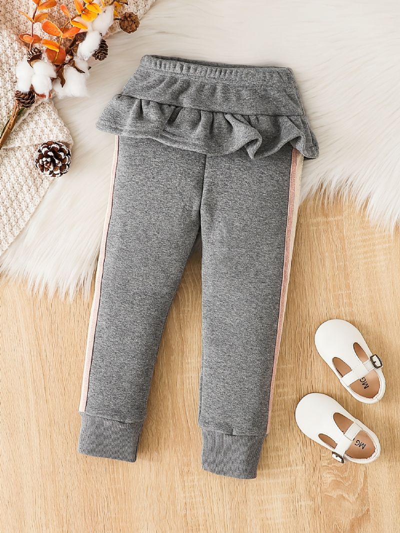 Jenter Fleece Ruffle Trim Leggings Bukser Tykke Varme Barneklær Til Vinter