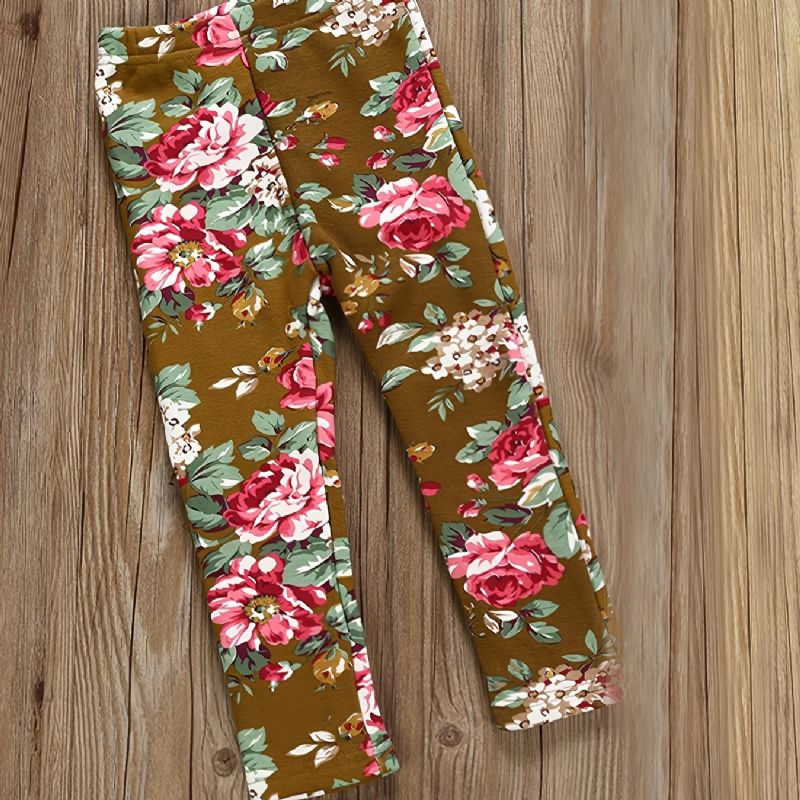 Jenter Floral Full Print Sports Leggings