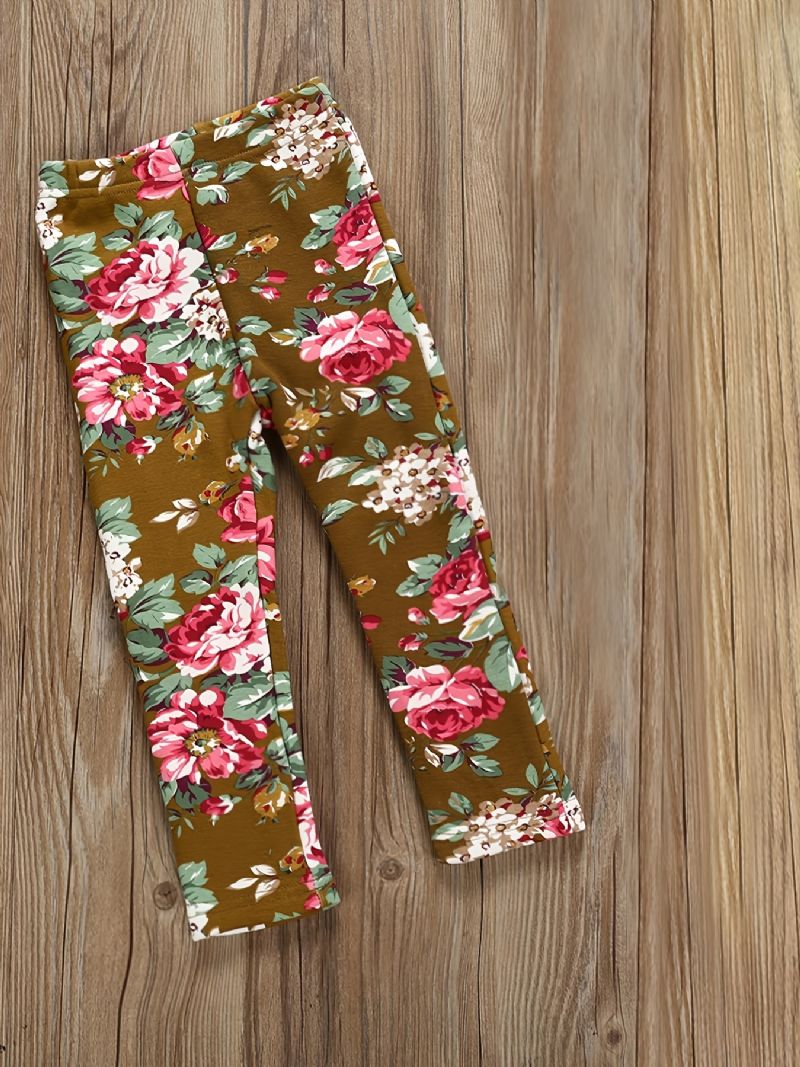 Jenter Floral Full Print Sports Leggings