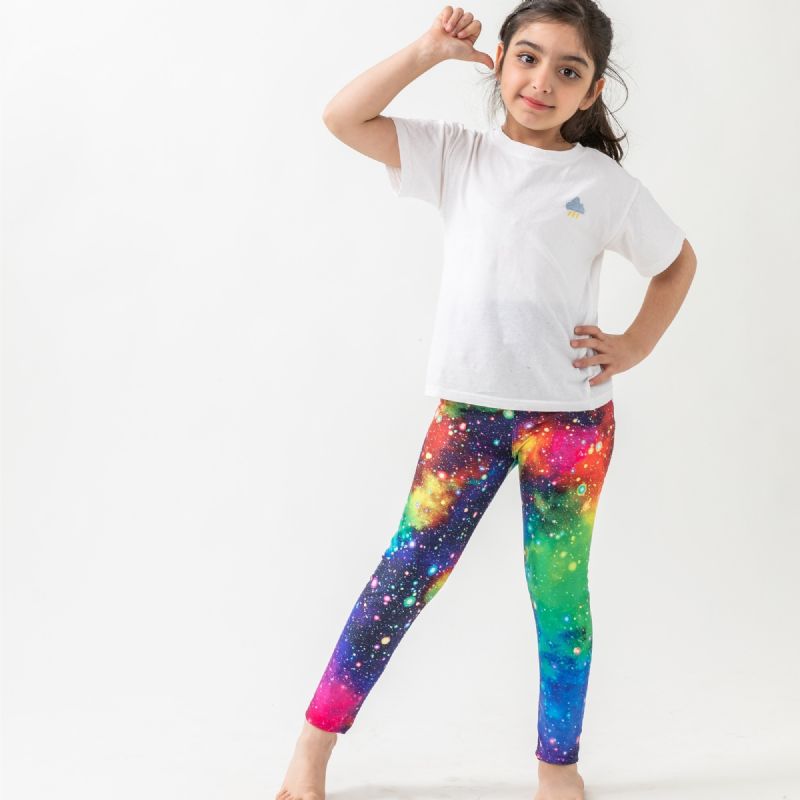 Jenter Galaxy Print Leggings Med Høy Stretch