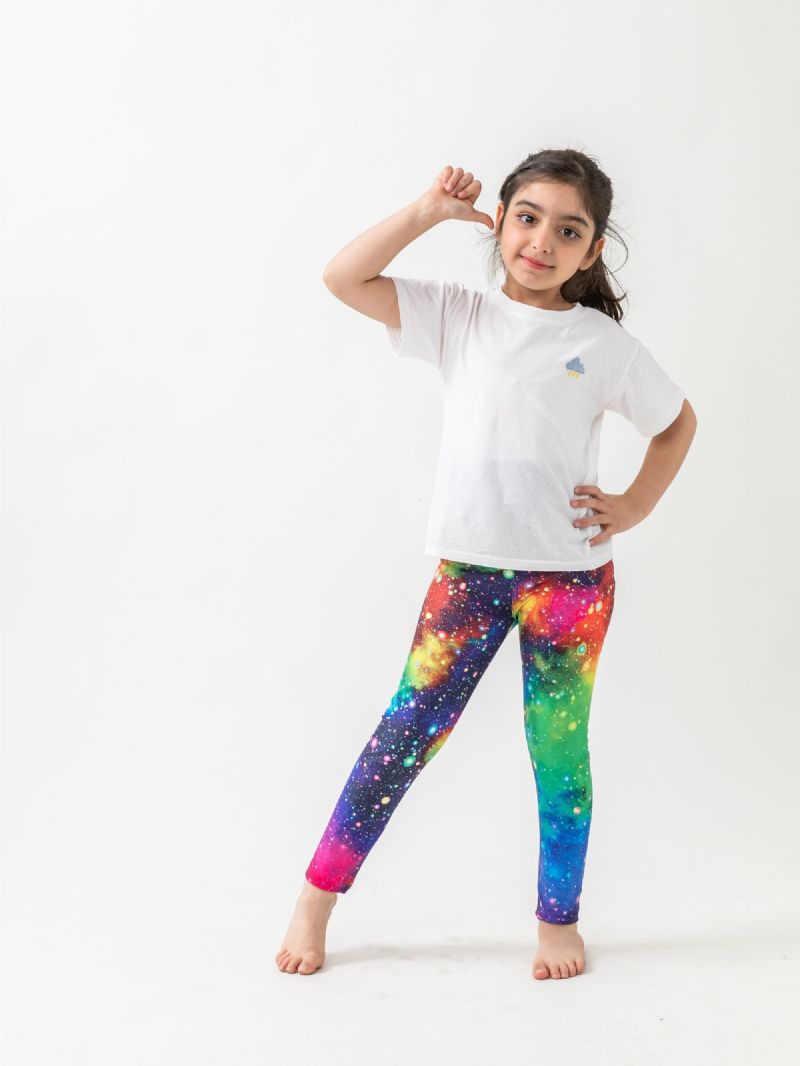 Jenter Galaxy Print Leggings Med Høy Stretch